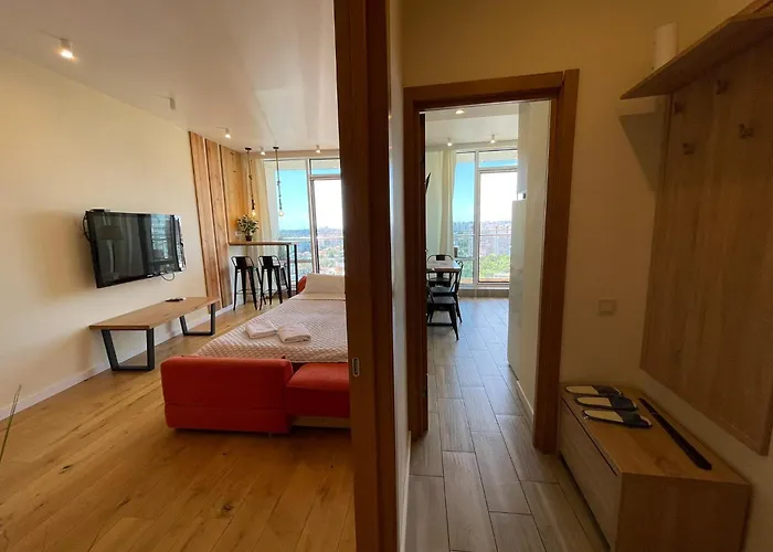 в аркадии в стиле лофт с большой лоджией прекрасным видом на море и город!